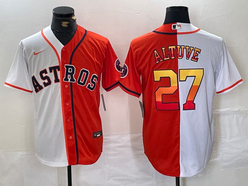 Men Houston Astros #27 Altuve White orange Nike 2024 MLB Jersey style 1